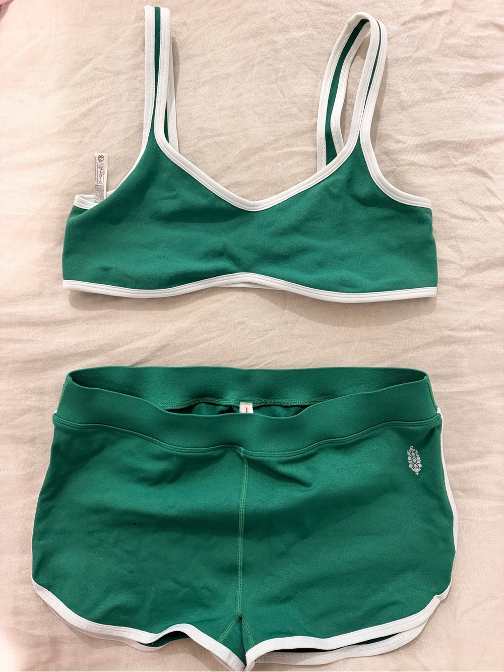 FP Movement by Free People Green Bralette and Athletic Shorts with White Trim